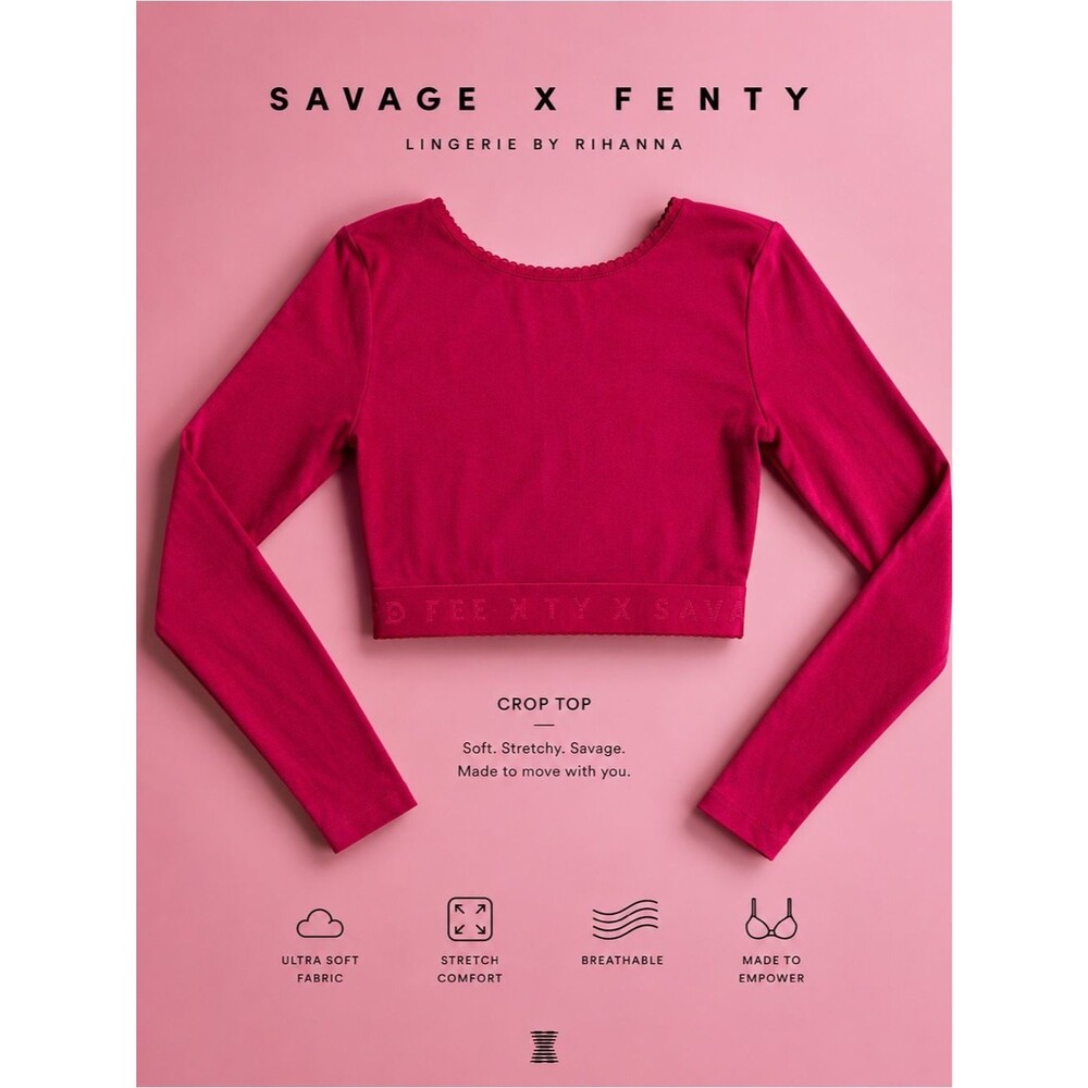 Savage X Fenty Pink Cropped Long Sleeve Top | Size Large